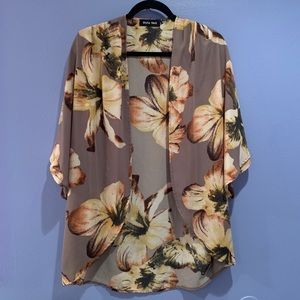 Gray floral print kimono cardigan